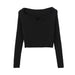 Color-Petal Collar Short Sweater for Women Autumn Slim Fit Collarbone Bottoming Shirt-Fancey Boutique
