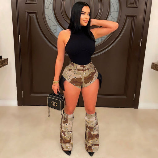 Color-Women Clothing Sexy Women Camouflage Summer Pants Pants Leg Warmer Three Piece Camouflage Shorts-Fancey Boutique