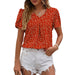 Color-Floral Red-Summer Women Clothing Casual V neck Chiffon Shirt Floral Bud Sleeve Top-Fancey Boutique