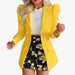 Color-Yellow-Autumn Winter Women Clothing Printing Princess Sleeves Office Slim Fit Short Skirt Set-Fancey Boutique