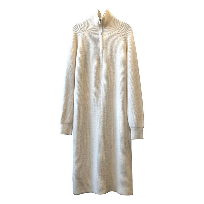 Color-Zipper Long Sleeve Knitted Dress Winter Base Ride Mid Length Sweater Dress-Fancey Boutique