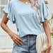 Color-Blue-Summer Women Clothing Women Tops Hollow Out Cutout Out Round Neck Ruffle Sleeve Casual T Shirt-Fancey Boutique