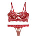 Color-Red-French Lace Underwear Women Suit Big Chest Show Sexy Bra Beauty Back Ultra-Thin Bra Summer-Fancey Boutique