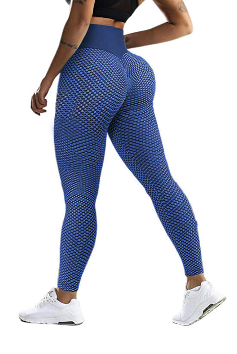 Color-Blue pants-Honeycomb Jacquard Yoga Pants Women High Top Sports Leggings Hip Raise Fitness Pants Women-Fancey Boutique