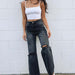 Color-Black-Women Ripped Trim Slim Hip Straight Jeans-Fancey Boutique