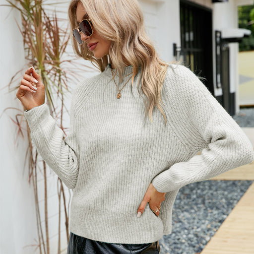 Color-Autumn Winter Sweater round Neck Solid Color Sweater Pullover Long Sleeve Sweater-Fancey Boutique