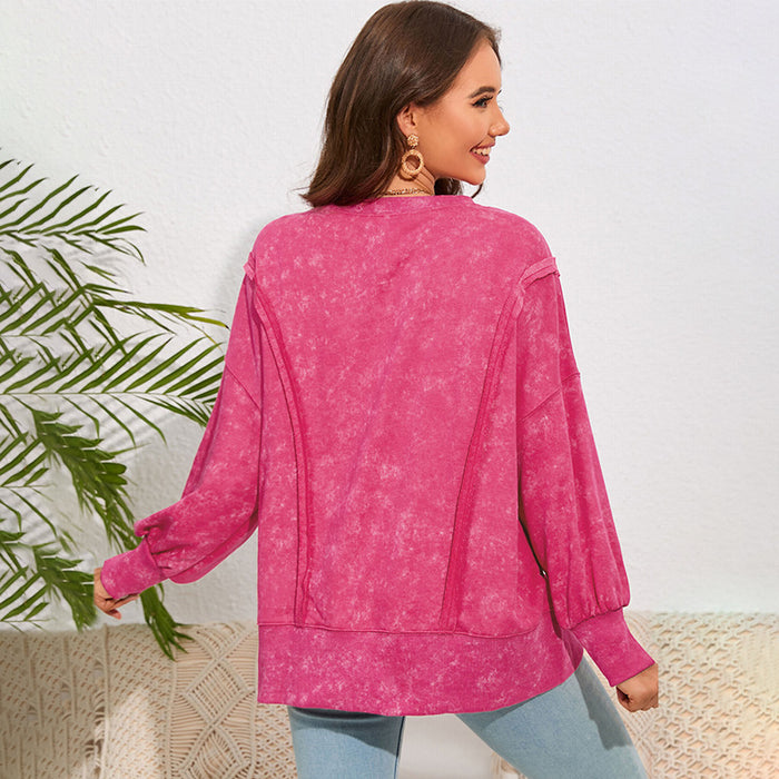 Color-Autumn Solid Color Pullover Sweatshirt Women Loose Design Split Pickling Long Sleeved Top for Women-Fancey Boutique