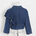 Color-Autumn Office Niche Design Patchwork Ruffled Long Sleeve Short Women Jeans Shirt-Fancey Boutique