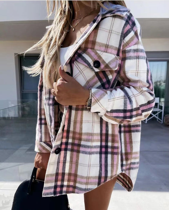 Color-Women Clothing Winter Hooded Detachable Woolen Plaid Coat-Fancey Boutique