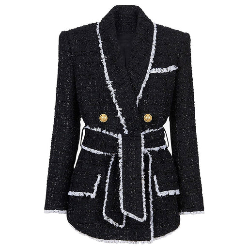 Color-High End Women Tweed Waist Slimming Women Business Shorts Blazer Suit Set-Fancey Boutique