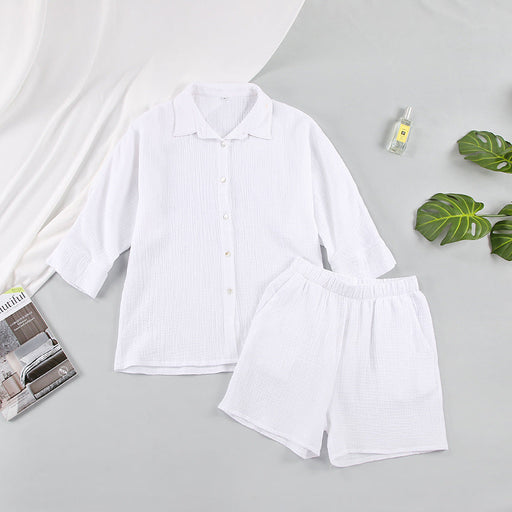 Color-White-Fall Women Clothing Cardigan Shorts Two-Piece Set Commuting Elegant Solid Color Special-Interest Design Cotton Suit textured-Fancey Boutique