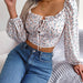 Color-White-Spring Summer Sexy Stringy Selvedge Lace up Floral Chiffon Shirt Cropped Top Women Clothing-Fancey Boutique