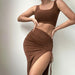 Color-Women Wear Autumn Slim Fit cropped Sling Top Sheath Dress with Vents Suit-Fancey Boutique