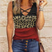 Color-Burgundy-Summer Women Clothing Leopard Splicing V neck Top Large Quantity-Fancey Boutique