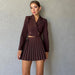 Color-Casual Set Slim Fit Short Temperamental Long Sleeve Small Suit High Waist Pleated Miniskirt-Fancey Boutique