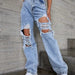 Color-Jeans Quality High Waist Retro Blue Washed Ripped Straight Jeans Women Trend-Fancey Boutique