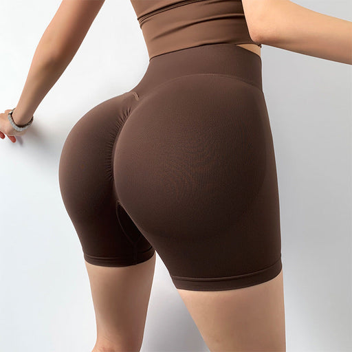 Color-Cocoa Color-Summer Seamless Knitted Skinny Running Quick Drying Breathable High Waist Package Hip Fitness Yoga Sports Shorts-Fancey Boutique