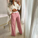 Color-Pink-Ladies Suit Summer Casual Solid Color Loose Trousers Two Piece Set-Fancey Boutique