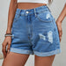 Color-Women Clothing Office High Waist Curling Denim Shorts-Fancey Boutique