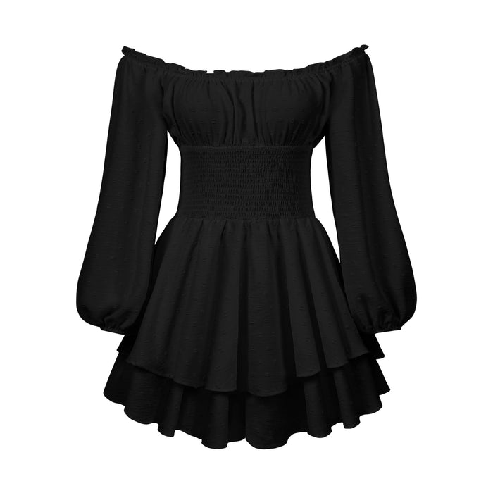 Color-Black-Summer High Grade Women Pleated Neck Long Sleeve Casual Ruffled French Romper-Fancey Boutique