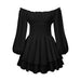 Color-Black-Summer High Grade Women Pleated Neck Long Sleeve Casual Ruffled French Romper-Fancey Boutique