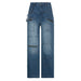 Color-Blue-Street Women Zipper Pocket Stitching Washed Gradient Loose Wide Leg Pants Heavy Industry Denim Mop Trousers Summer-Fancey Boutique