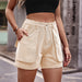 Color-Khaki-Women Clothing Elastic Waist Workwear Denim Casual Shorts-Fancey Boutique