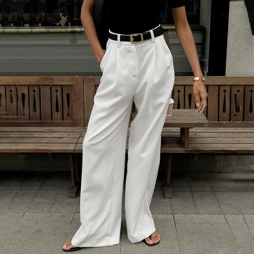 Color-White High Waist Trousers All Match Simple Casual Pants Work Pant Loose Fall Women Clothing-Fancey Boutique