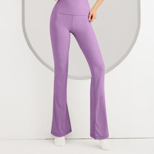 Color-Violet-Wide Leg Yoga Pants Women High Waist Hip Lift Side Pocket Sports Nude Feel Casual Running Loose Flared Pants-Fancey Boutique
