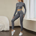 Color-Gray Two-Piece Suit-Solid Color Seamless Sports Yoga Suit Long Sleeved T shirt Popular Moisture Wicking Running Fitness Clothes Women-Fancey Boutique