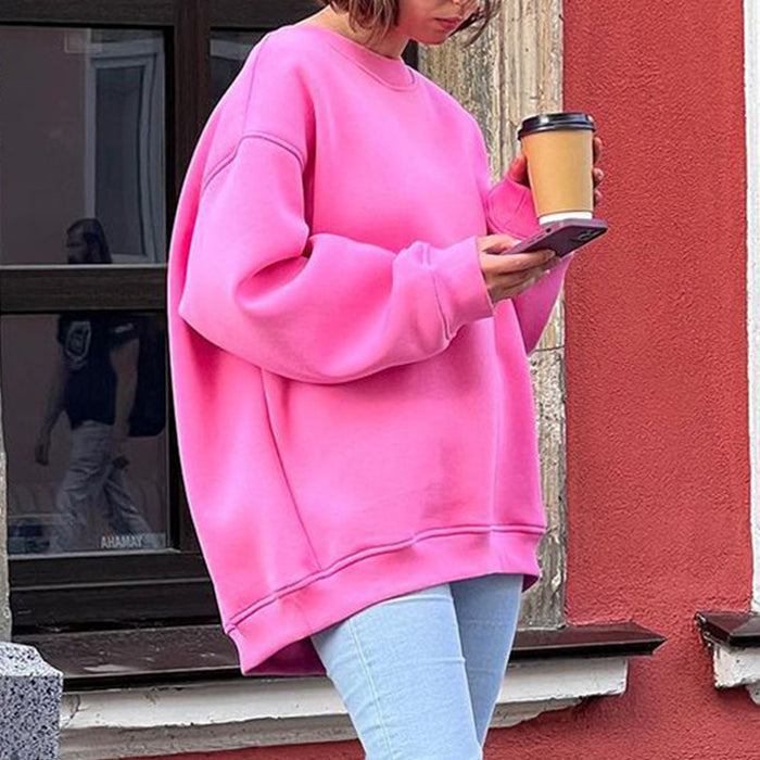 Color-Autumn Winter Solid Color Loose Sweater Street Oversize Pullover Sweater Office Wear-Fancey Boutique