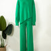 Color-Green-Half Turtleneck Irregular Asymmetric Sweater Suit Elegant Beveled Sweater Knitted Wide Leg Pants-Fancey Boutique