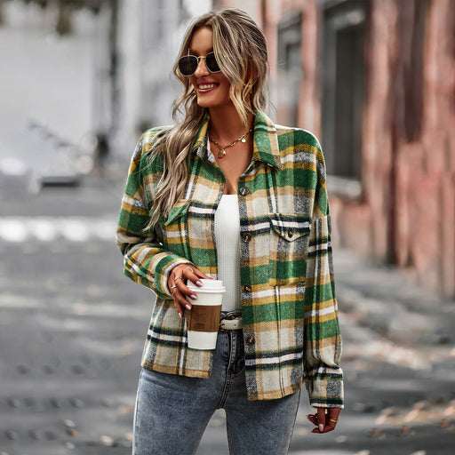 Color-Plaid Shacket Autumn Winter Long Sleeved Shirt Casual Women-Fancey Boutique