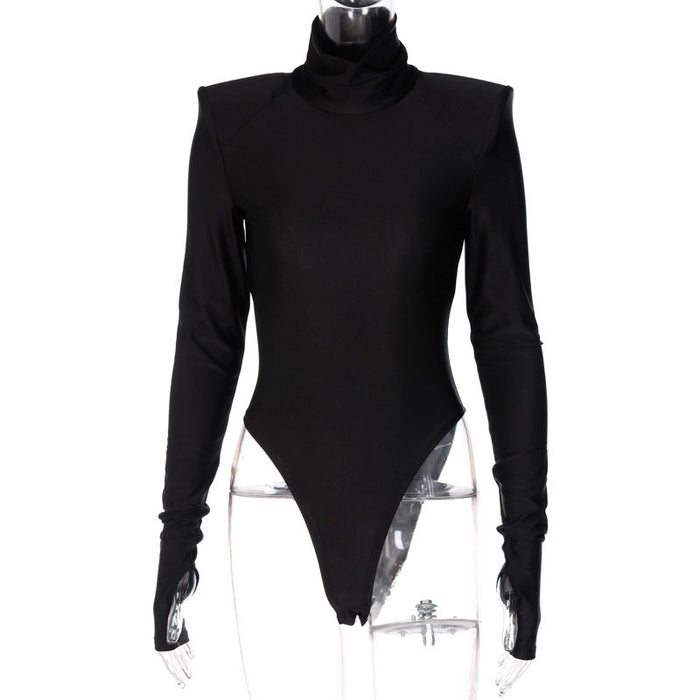 Color-Black-Women Winter High Collar Long Sleeve Finger Stall Slim-Fancey Boutique