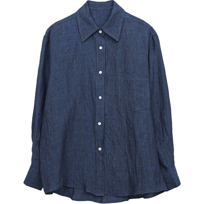 Color-Early Autumn French Niche Design Pure Linen Shirt Simple Niche Idle Loose Lapels Coat for Women-Fancey Boutique