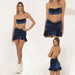 Color-Track Clothing Skirt Outfit Sexy Slim-Fit Lace up Vest Pleated Skirt Two-Piece Set-Fancey Boutique