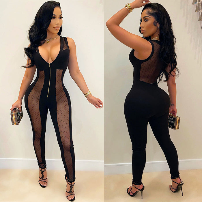 Color-Autumn Winter WomenClothing Sexy Mesh See through Stitching Jumpsuit Women-Fancey Boutique