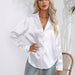 Color-White-Collar Satin Shirt Women Satin Artificial Silk Long Sleeve Shirt Women Clothing-Fancey Boutique