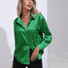 Color-Green-Leopard Print Satin Satin Silk Long Sleeve Shirt Women Clothing-Fancey Boutique