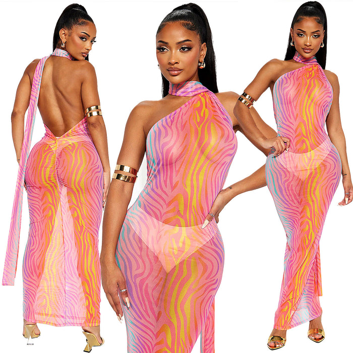 Color-Summer Casual Sexy Transparent Backless Gauzy Halter Dress-Fancey Boutique