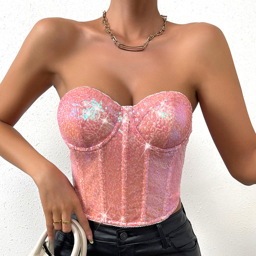 Color-Girls Nightclub Street Corset Sequin Zipper Heavy Industry Tube Top-Fancey Boutique