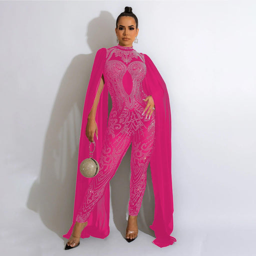 Color-Autumn Winter Women Clothing Sexy Mesh Rhinestone See through Nightclub Jumpsuit Women-Fancey Boutique