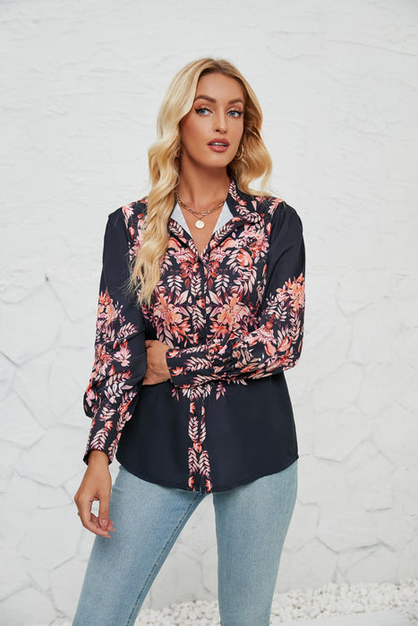 Color-Red leaves on a black background-Women Autumn Winter Printed Casual Shirt for Women-Fancey Boutique