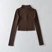 Color-Dark Brown-Top Women Autumn Sexy Collar Slim Fit Short Bottoming Shirt Long Sleeve T shirt-Fancey Boutique