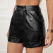 Color-Black-Faux Leather Shorts Women Outer Wear Summer High Roll Hem Pleated Ladies Casual Hip-Wrapped Pants-Fancey Boutique