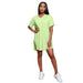 Color-Green-Summer Women Shorts Two-Piece Suit Casual Solid Color V-neck Short Sleeve Split Top Suit-Fancey Boutique