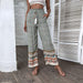Color-Retro Women Clothing Green Printing Loose Wide Leg Pants-Fancey Boutique