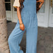 Color-Turquoise-Summer Women Casual Solid Color Pocket Square Collar Loose Overalls-Fancey Boutique