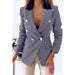 Color-Black-Double Breasted Houndstooth Office Blazer Women-Fancey Boutique