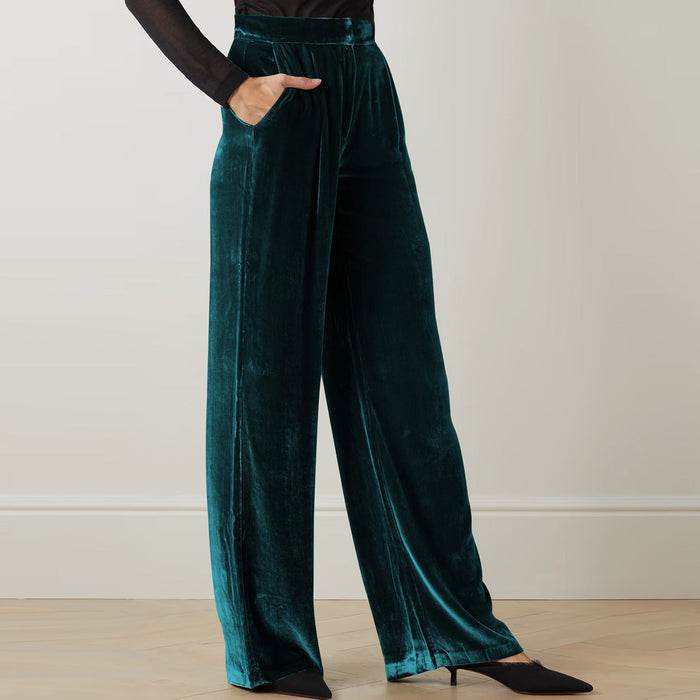 Color-Dark Green-French Office Trousers Women Clothing Summer Gold Velvet Drooping Wide Leg Pants Loose Casual Pants for Women-Fancey Boutique